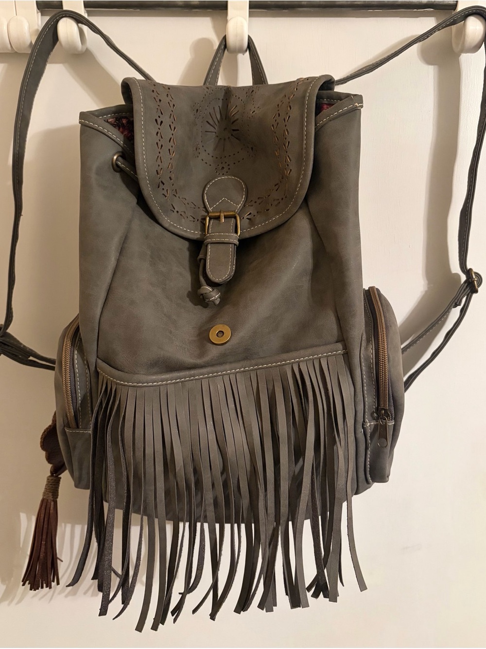 Dolce Vita Gray Fringe Backpack Boho Western Faux Leather